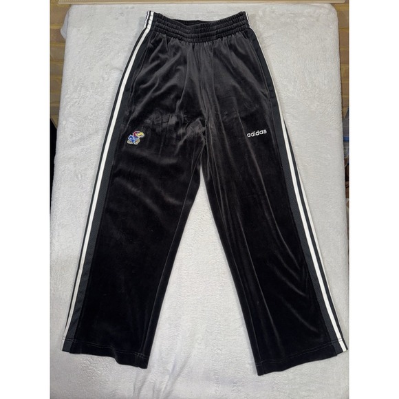 Adidas Velour Kansas Jayhawks KU Men's S Small Black Pants Vintage W/ Pockets - Picture 7 of 15